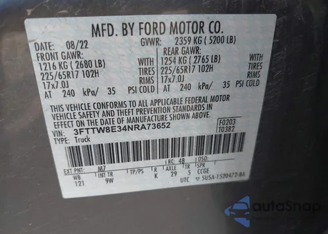 2022 Ford Maverick Xl from USA, damaged, VIN 3FTTW8E34NRA73652